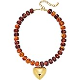 FAUTHENTICUTE Chunky Heart Necklaces For Women With Colorful Beads Boho Beaded Statement Necklace Short Heart Choker Necklace Gift