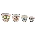 Creative Co-Op Floral Hand Stamped Stoneware Measuring Cups (Set of 4 Sizes/Designs)