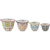 Creative Co-Op 4‑Piece Hand‑Stamped Stoneware Measuring Cups with Floral Patterns, Multicolor