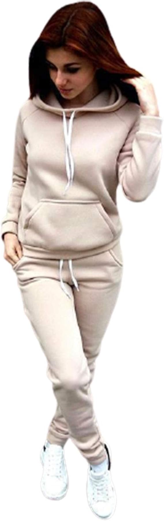 Women Tracksuit 2 Piece Set,winter Fleece Warm Long Sleeve Drawstring