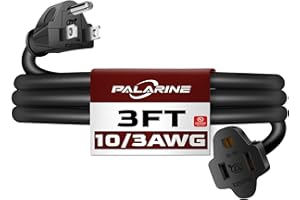 PALARINE 3ft Black Extension Cord Waterproof, UL Listed, 10/3 SJTW Heavy Duty 3 Prong, 10 Gauge 15A Power Cord Ideal for Lights, Appliances, and Lawn