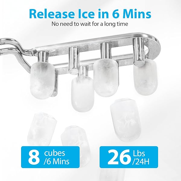 AEITTO COUNTERTOP ICE MAKER MACHINE, 26LBS ICE IN 24H, 8 BULLET ICE CUBES IN 6 MINS, SELF-CLEANING PORTABLE ICE MAKER WITH 2 ICE SIZES, BASKET & SCOOP FOR HOME, KITCHEN, OFFICE, STAINLESS STEEL