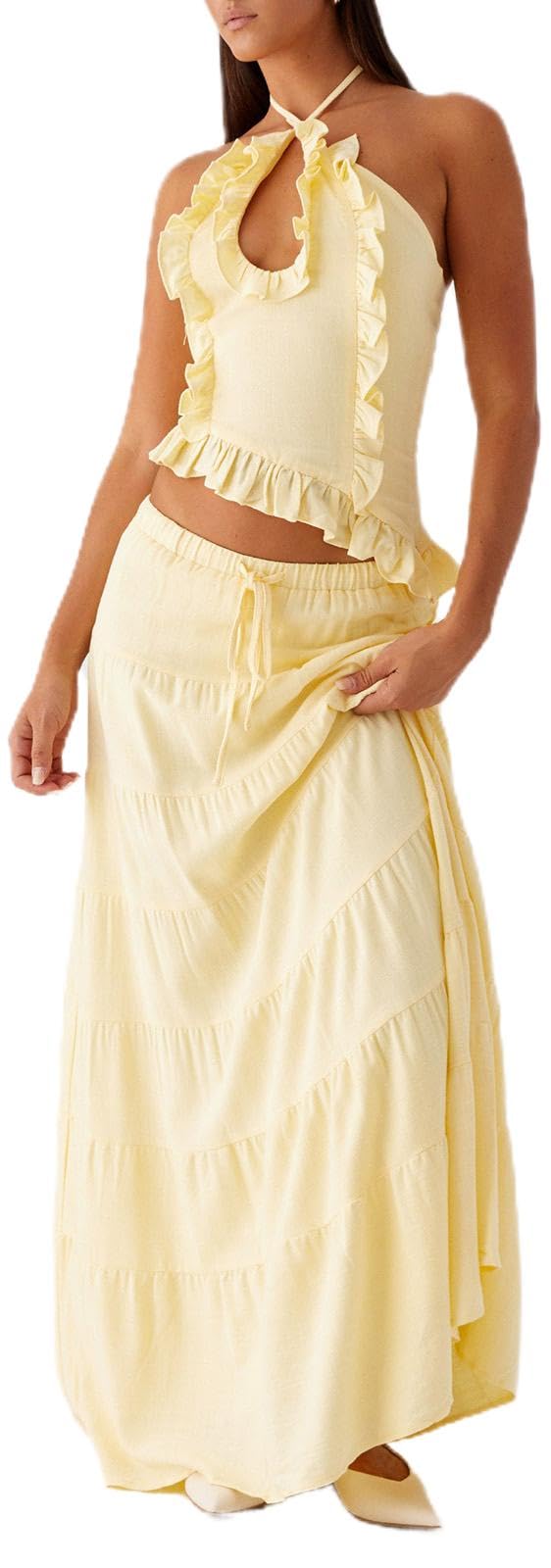 Photo 1 of ***********SHIRT ONLY **************** Maxi Skirt Sets for Women 2 Piece Sexy Long Skirt and Halter Tank Top Set Two Piece Going Out Set Vacation Outfits