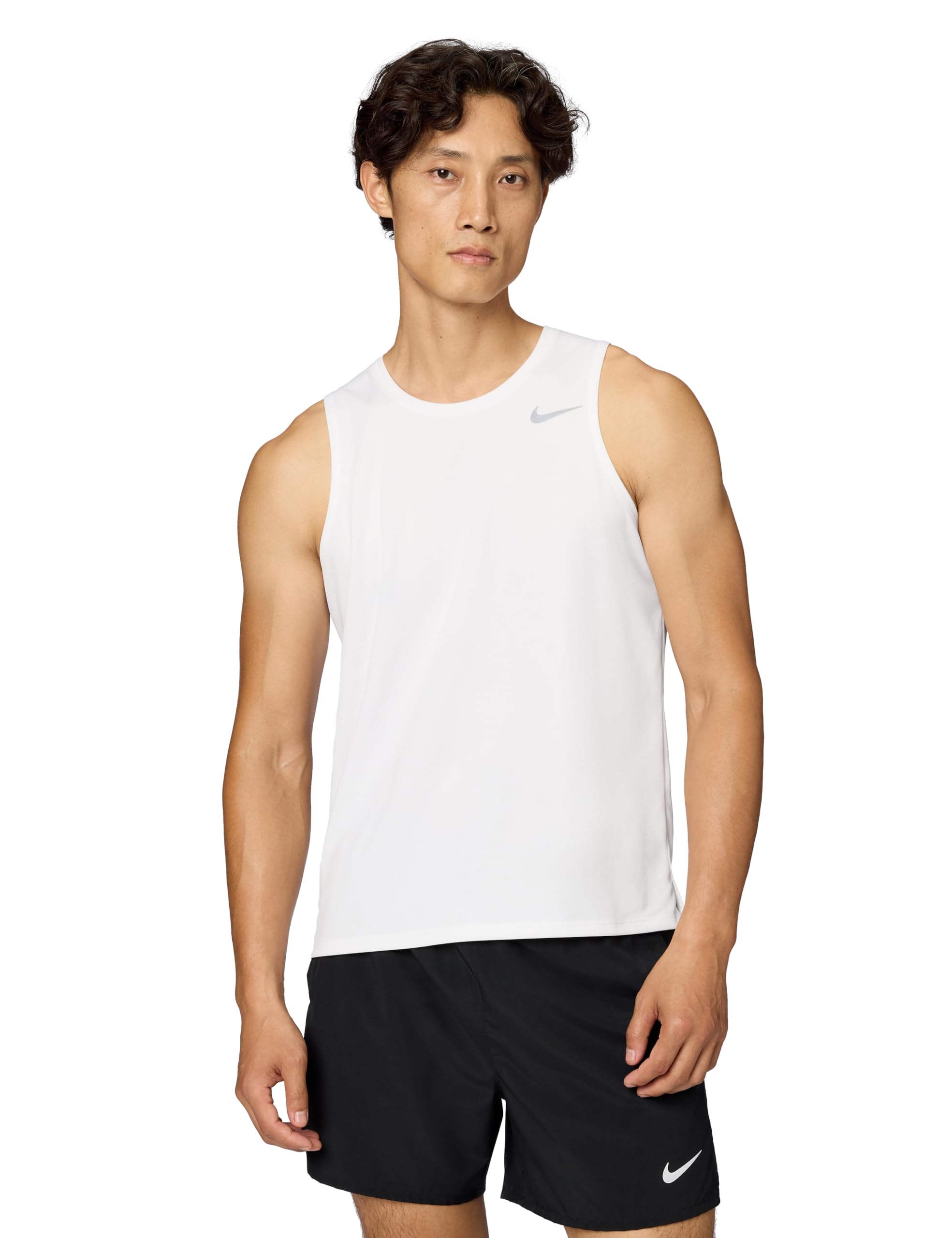Photo 1 of Nike Men's Miler Dri-Fit Running Tank, White/Reflective Silver, Large