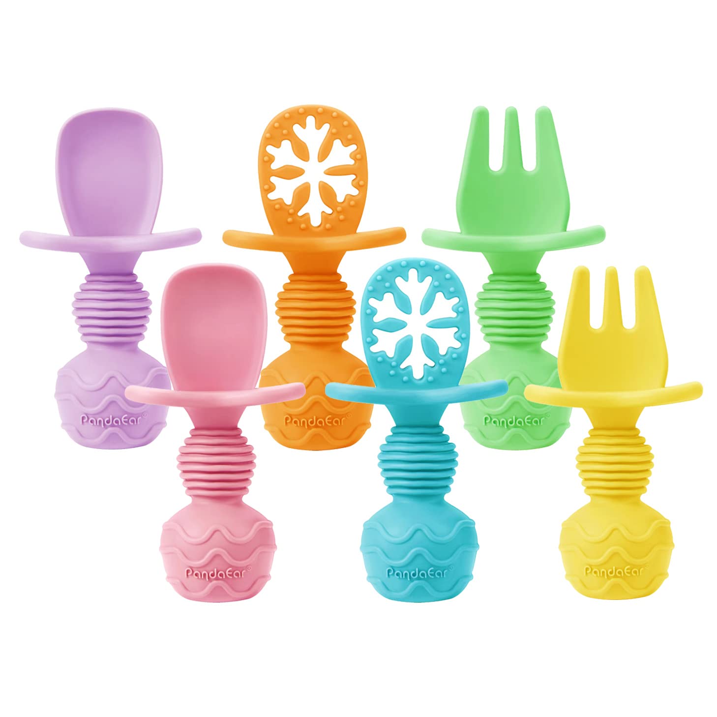 PandaEar 6 Pack Toddler Baby Spoons Forks, Infant Silicone Led Weaning Spoons Feeding Spoon for Self Feeding