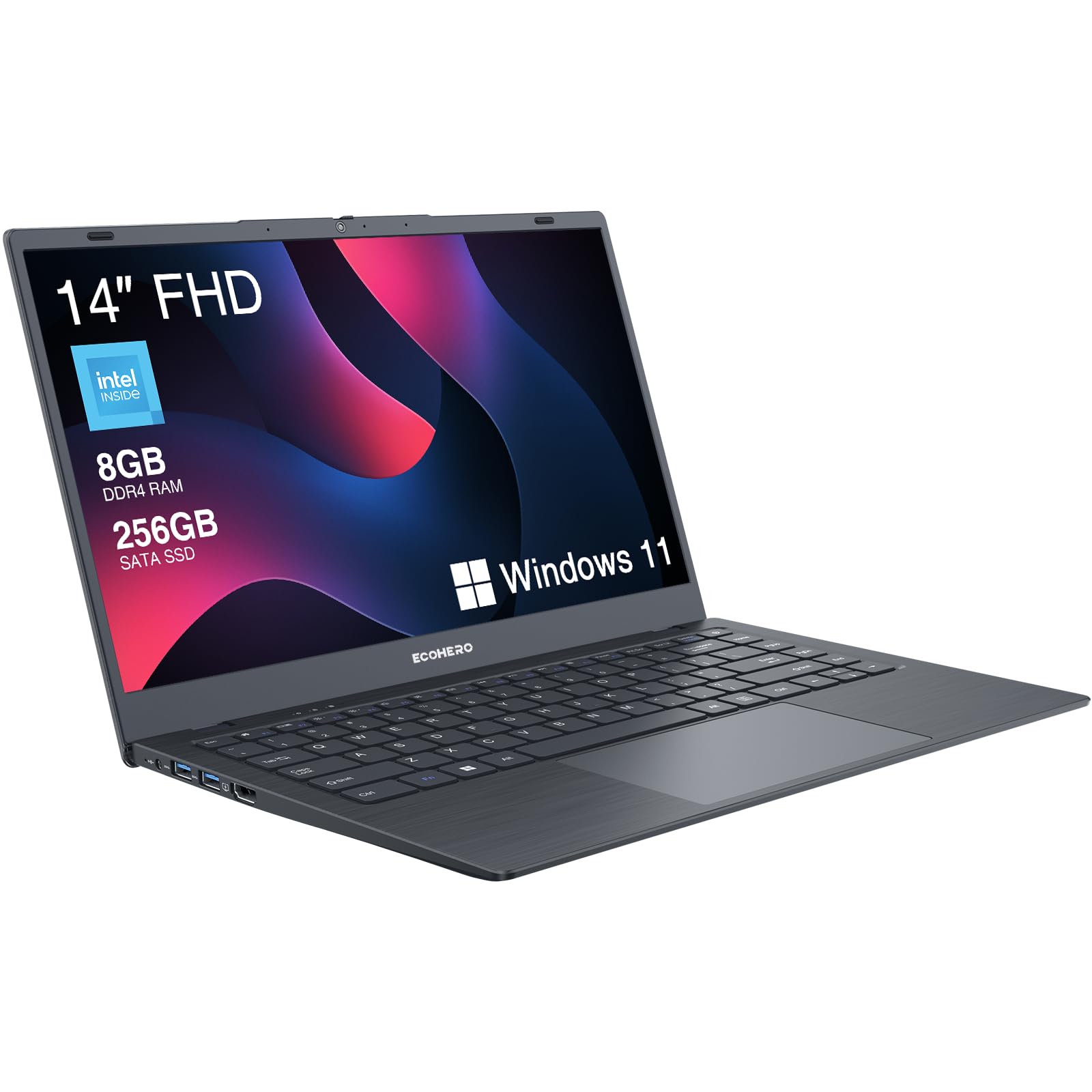 Photo 1 of ECOHERO Laptop Computer, 8GB DDR4 RAM/256GB SSD, Celeron J4005 Processor, 14 Inch FHD Display, Win 11 Thin & Portable Notebook PC, 2.4G/5G WiFi and Bluetooth 5.1