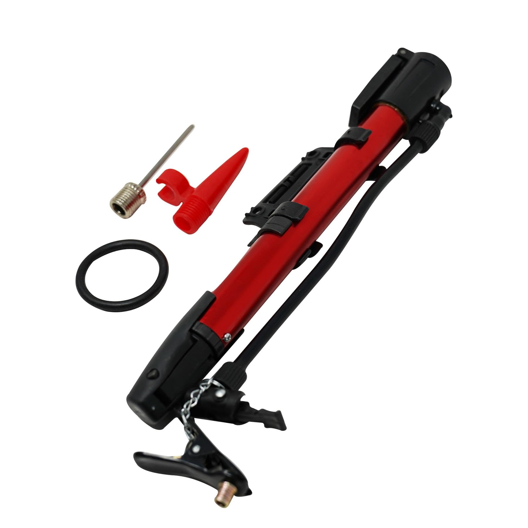 Laxzo ® Bicycle Pump Mini Bike Pump-Aluminum Alloy Cycle Pump for Presta & Schrader Valve Frame Mounted for Road, Ball Pump Needle/Frame Mount Valve Red