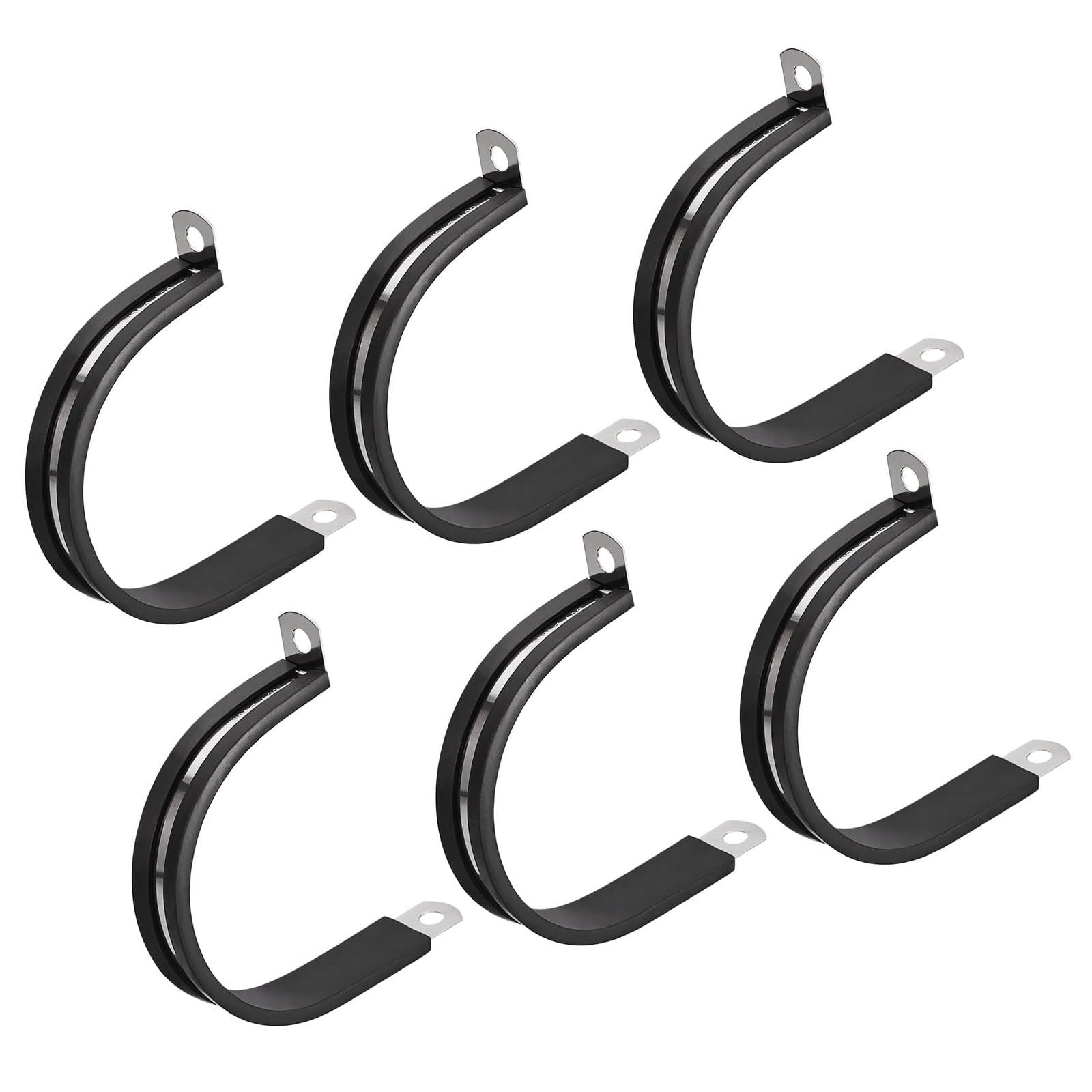 MACHSWON 6Pcs 1-7/8 Inch(48mm) Cable Clamp, Rubber Cushioned Insulated Clamp 304 Stainless Steel R Shape Bracket Metal Pipe Clamp Tube Holder for Wire Hose Tube