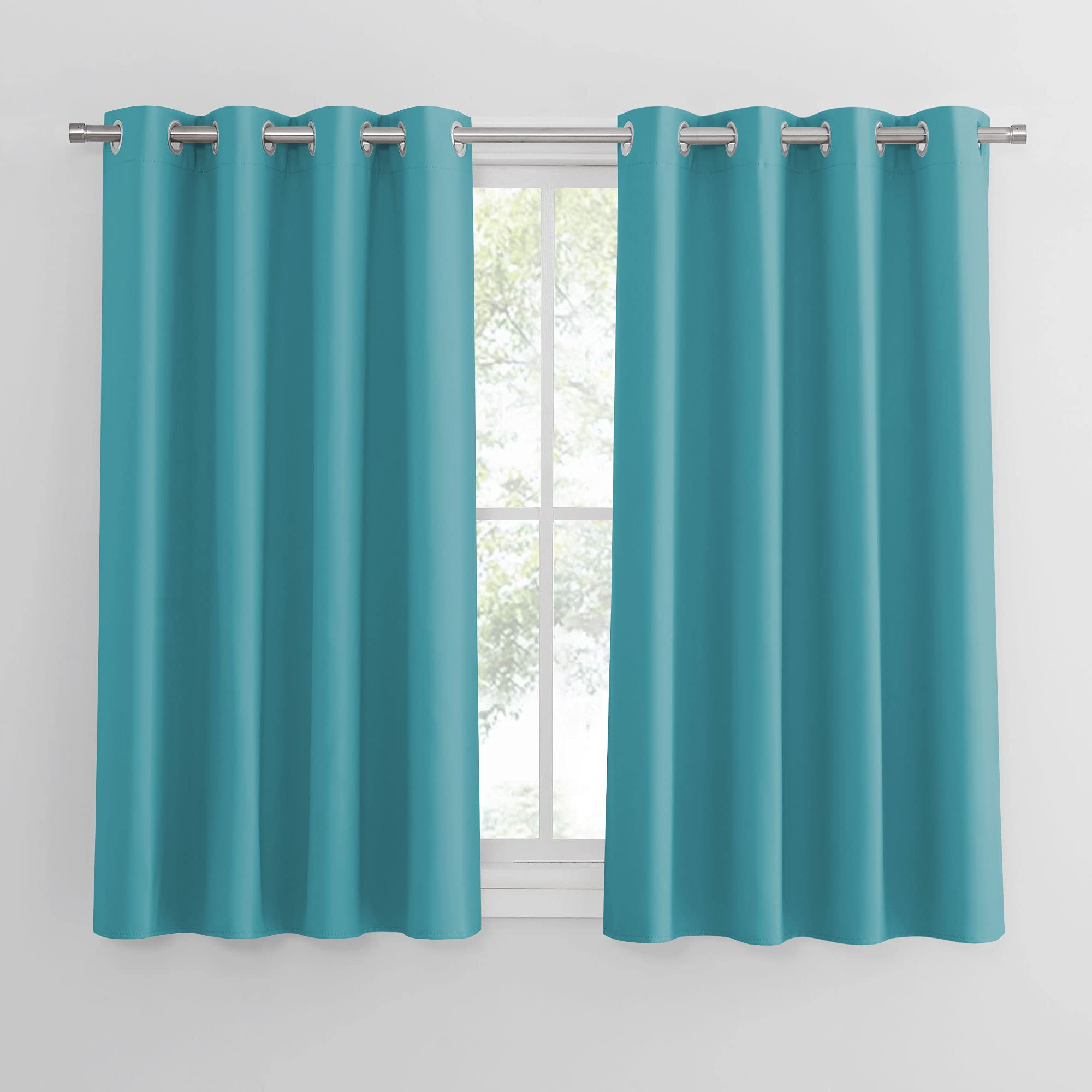PONY DANCE Thermal Eyelet Curtains for Bedroom - Room Darkning 54 Drop Small Window Curtains for Room Darkening & Noise Reducing, 2 Pieces, W 46 by L 54-inch, Turquoise Blue — image 1