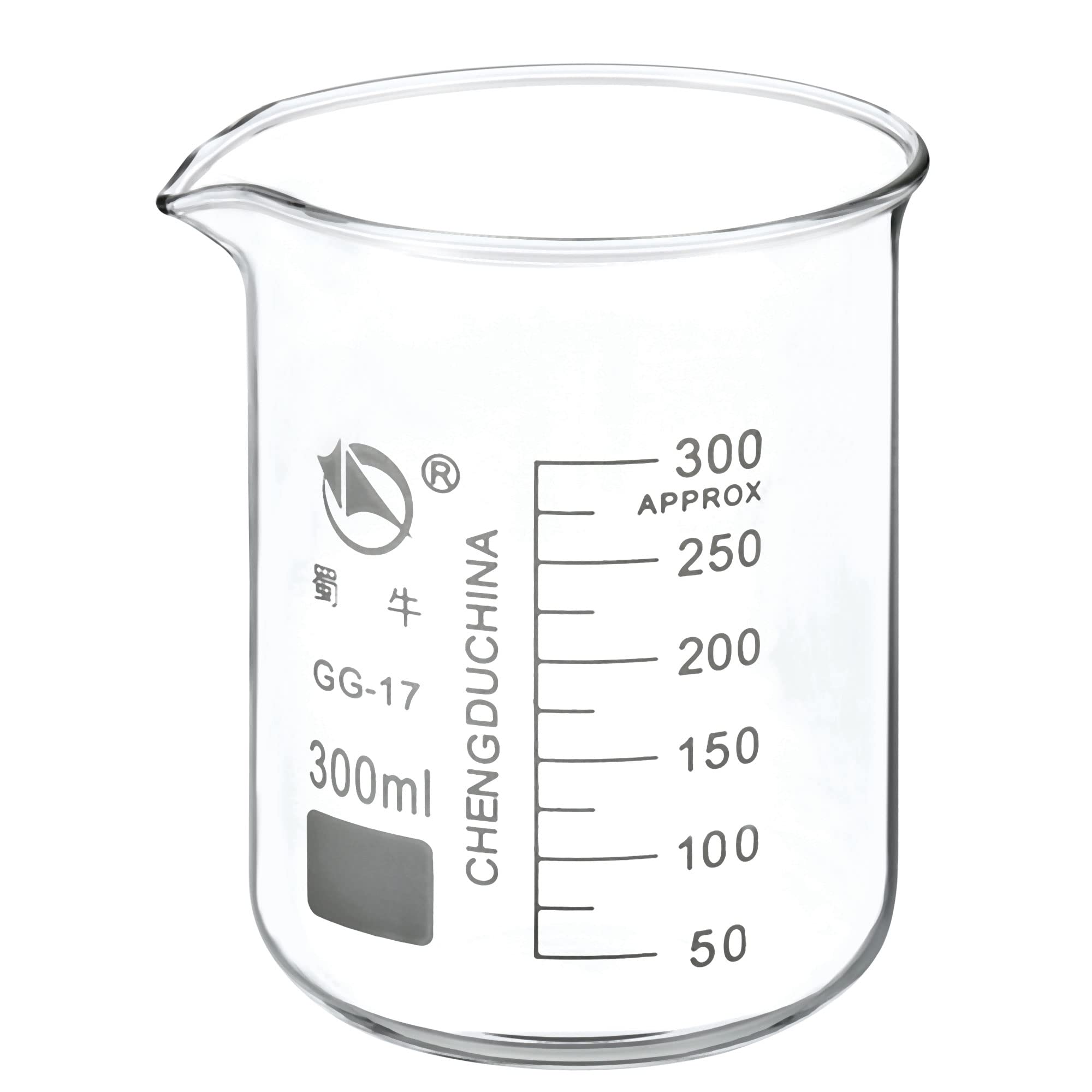 PATIKIL 300ml Low Form Glass Beaker, 3.3 Borosilicate Glass Graduated Printed Scale Measuring Cups with Spout for Kitchen Lab Liquids Transit Boiling