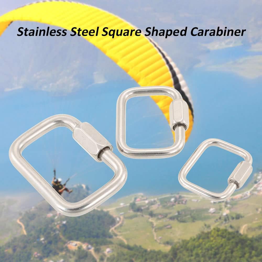Dingq Stainless Steel Square Quick Link Locking Carabiner Hanging Hook Buckle for Paraglider Delta Wing Outdoor Camping Hiking