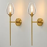 Gold Glass Wall Sconce Light: Modern Decorative Sconces Lights over Mirror - Brushed Brass Bathroom Vanity Lighting with Flow