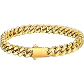FaithHeart Cuban Link Bracelet for Men, Silver/Black/14K Gold Plated Stainless Steel Wrist Link Hip Hop Chain Bracelets, 5mm/7mm/9mm/12mm Width, 7.5"/8.3"/9" Length, with Gift Box
