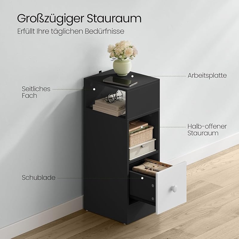 Nachttisch schmal Dunkelgrau mit Schublade B25 cm