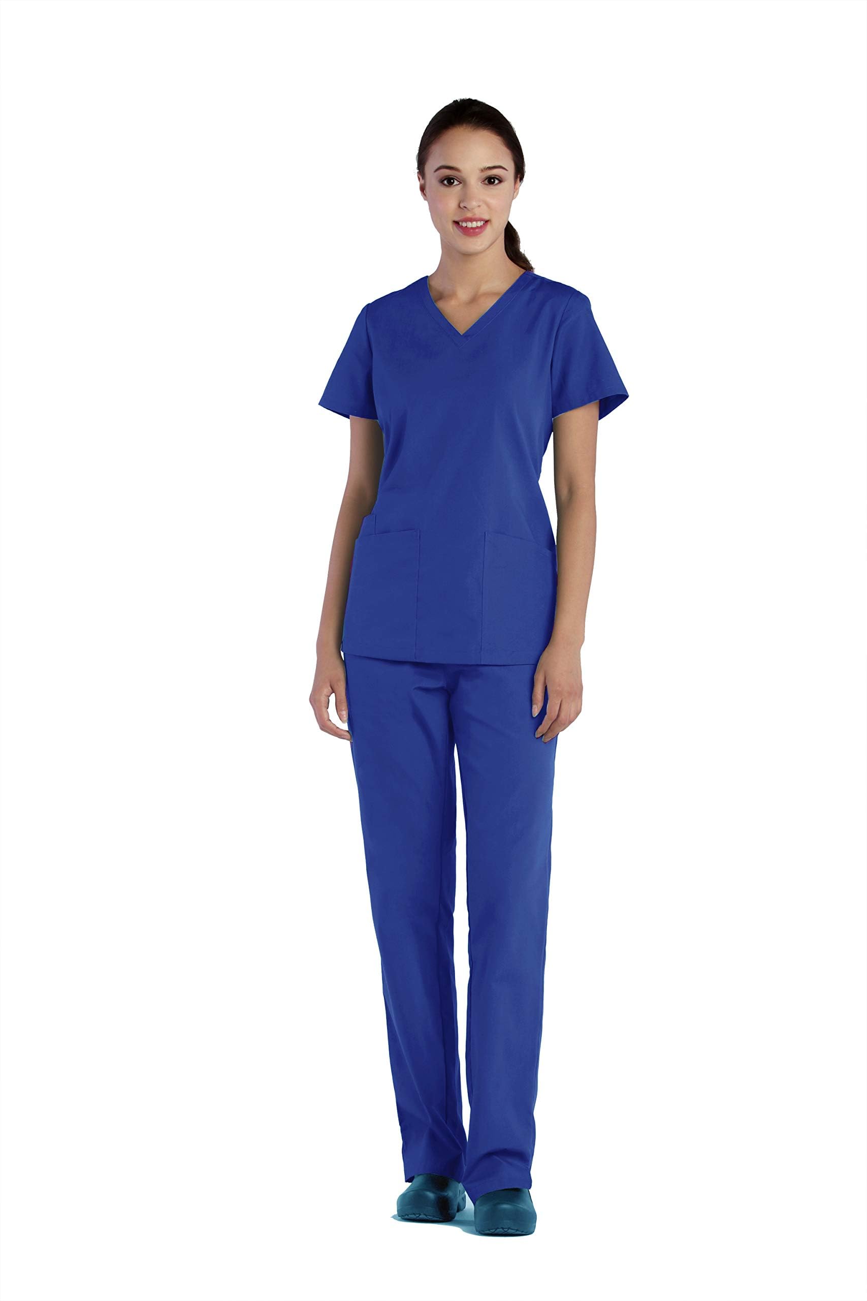 Tru Basic Womens V-Neck Top 10102 & Full Elastic Multi Pocket Cargo Pant 90103 Scrub Set