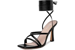 Mostrin Womens Sandals Strappy Heels for Women Lace Up Heels Square Open Toe Heels Tie Up High Heeled Sandals for Prom, Party, Daily Wear