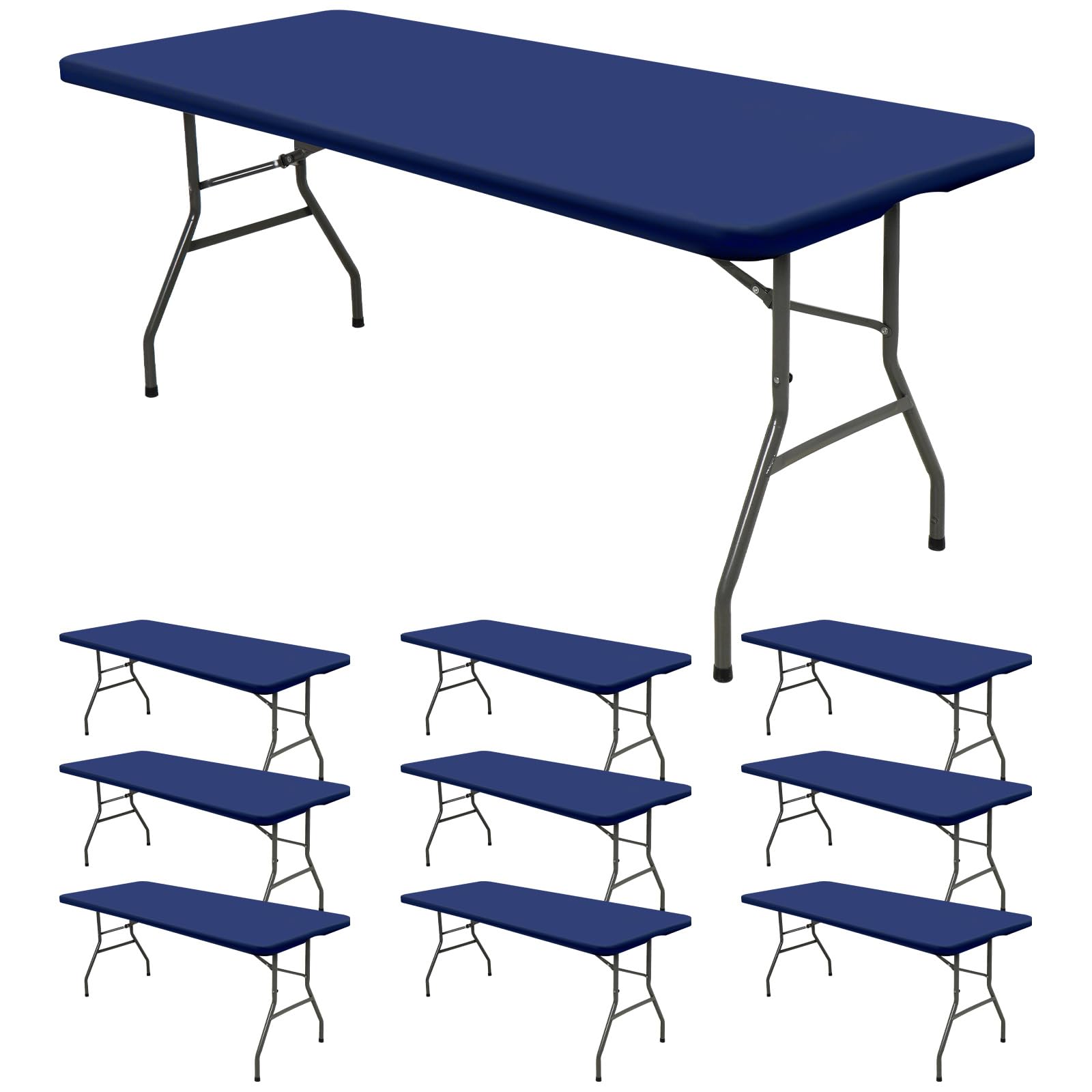 Photo 1 of 10 Pack Stretch Fabric Table Top Cap Cover, fits 8' Tables, Spandex Table Covers Washable Elastic Rectangle Tablecloth Protector for Indoor Outdoor Party Picnic Wedding, Navy Blue, 30" W x 96" L