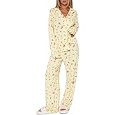 Giraropa Women Fruit Pajamas 2 Piece Pajama Sets Long Sleeve Button Down Shirt Elastic Waist Pants Set Loungewear