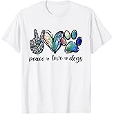 Dog Lover Peace Love Dogs Puppy Paw T-Shirt Small