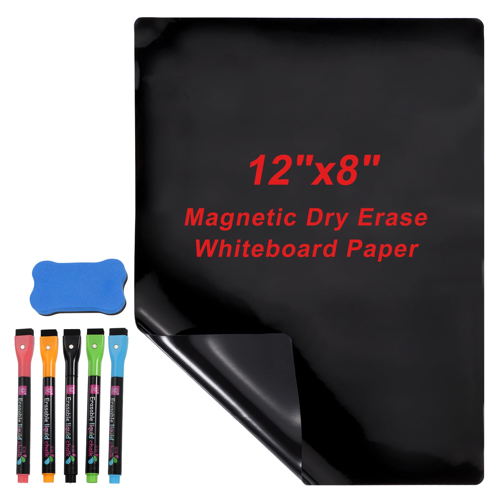 PATIKIL Magnetic Dry Erase Whiteboard Paper, 16"x12" Black Board Stickers for Wall Blackboard Contact Paper Sheet with Marker, Magnetic Eraser for Kitchen Fridge Shopping List, Black