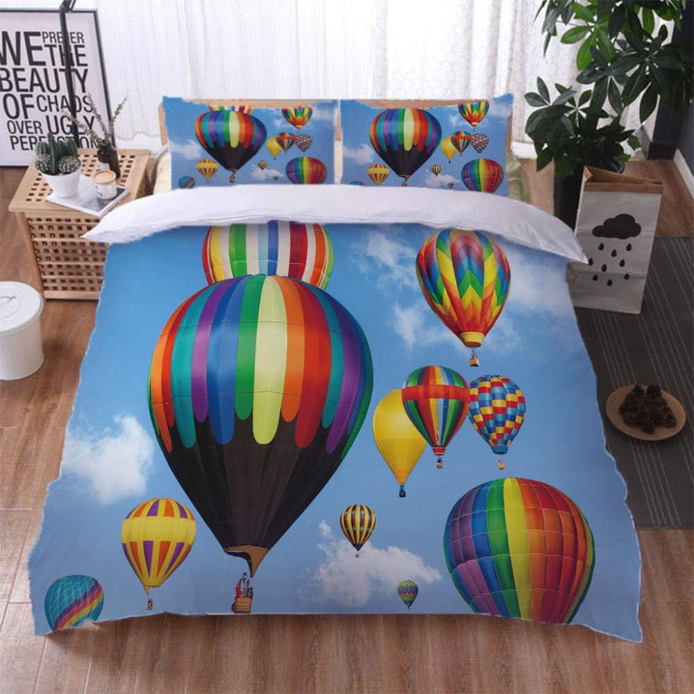N / A Duvet Cover Set 3D Effect Colorful Hot Air Balloon Bedding Set