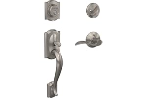 Schlage F60 V CAM 619 ACC Camelot Front Entry Handleset with Accent Lever, Deadbolt Keyed 1 Side, Satin Nickel