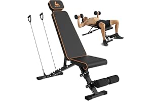 SPORTIC Adjustable Weight Bench - 880LBs Workout Bench for Full Body Strength Training, Adjustable Bench Press for Home Gym, Weight Lifting Bench with Two Resistance Ropes - Incline Decline Bench with Quick Folding