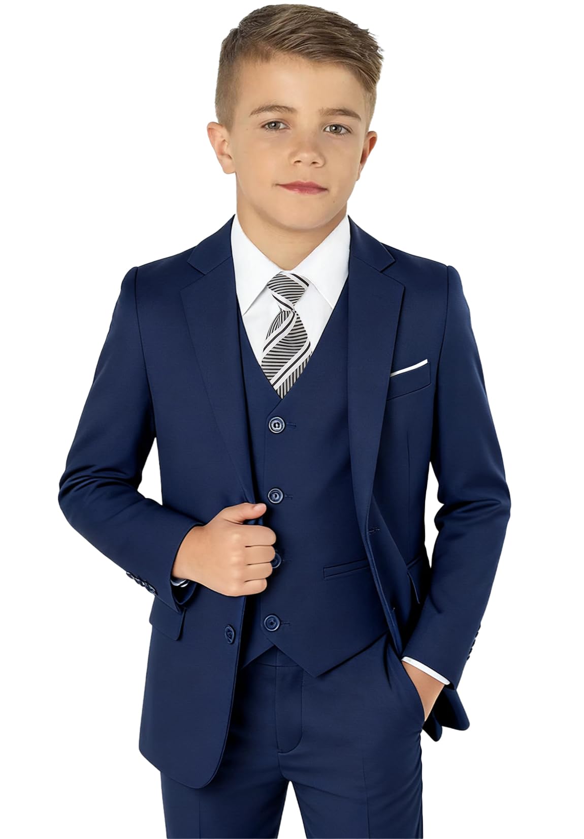 Suits for Boys Formal Suit Set Size 16 Teenager Boy Ring Bearer Outfit Navy Blue Teen Formal Dresswear for Graduation Prom Suit Image