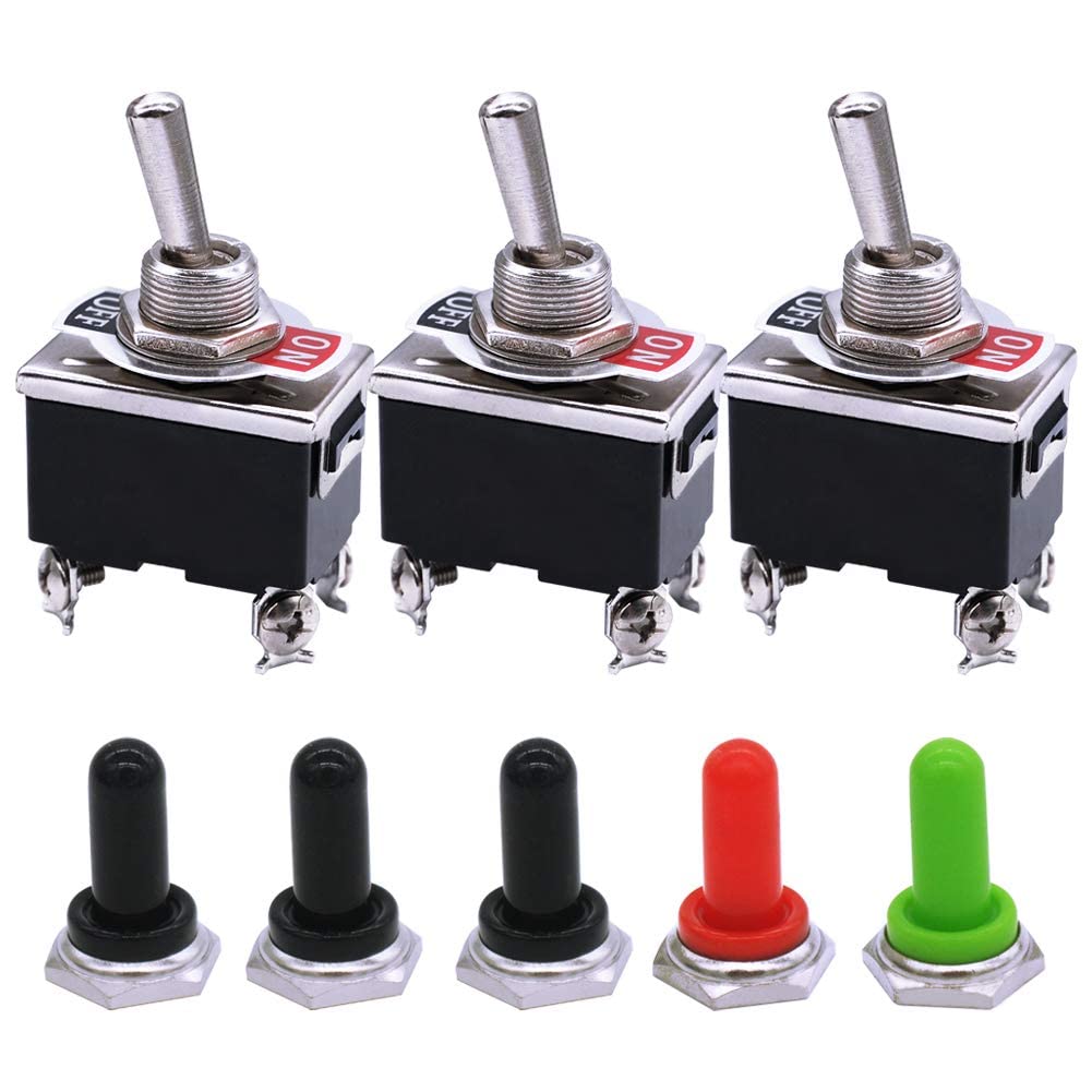 mxuteuk 3pcs Heavy Duty Rocker Toggle Switch 15A 250V DPST ON/OFF 4 Terminal 2 Position + 5pcs Metal Knob Cover Cap Waterproof,Ten-1221-5mz-B201