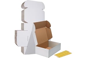 HORLIMER 12x8x4 Shipping Boxes Set of 20, White Corrugated Cardboard Mailer Box for Packing Small Business