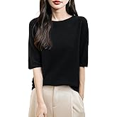 Chanyarn Women's 100% Merino Wool Spring Fall Winter First-Line Ready to Wear Seamless Knit Crewneck Short Sleeve Sweater