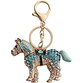 Cute Horse Keychain for Women - Blue Key Chain, Running Summer Key Ring, Sparkling Vacation Keychains, Punk Keyring, Rhinestone Animal Accessories