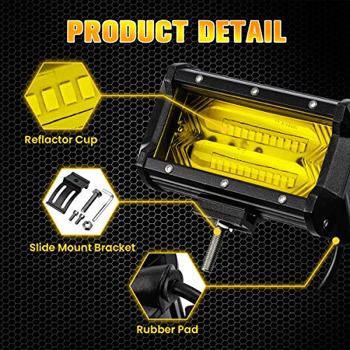 AMBOTHER 5” 72W LED Light Bar Yellow Off Road LED Pod Lights Waterproof Driving Fog Lights Work Light for Jeep Truck Motorcycle Van Wagon ATV SUV Pickup, 24LED, Amber, 1 Year Warranty (2 Pack)