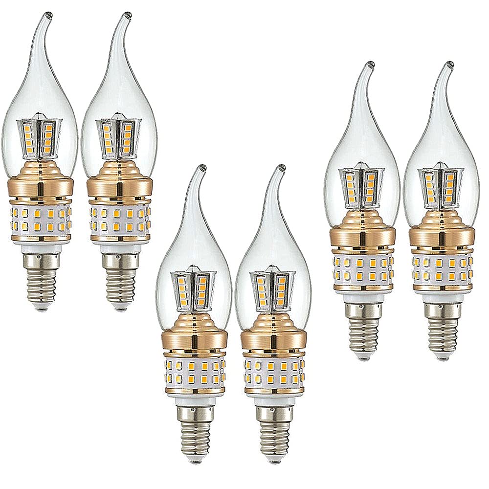 ZYUJIA E14 LED Candle Bulbs 10W Small Screw Candelabra LED Light Bulbs Not Dimmable Warm White 3000K Chandelier Bulbs(Equivalent to 90W) 6 Packs