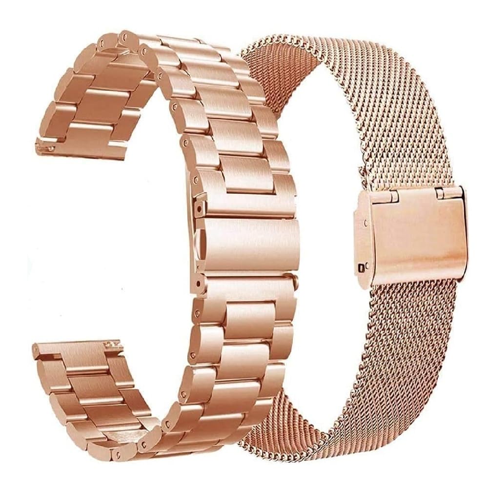 VIGOSS Metal Straps Compatible With Samsung Galaxy Watch 7 6 5 4 FE Strap 40mm 44mm for Women Men, 20mm Stainless Steel and Mesh Loop Bands for Classic 42mm 46mm 43mm 47mm/Pro 45mm, Rose Gold