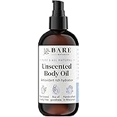 BARE BOTANICS 8 oz Moisturizing Unscented Body Oil - 100% Pure & Natural for Skin & Nails - Perfect for Moisturization - Vegan, Cruelty Free & Naturally Scented Hair Oil