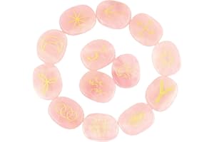 Rockcloud Healing Crystal Rose Quartz Gypsy Symbol Witches Rune Set Chakra Stones Palm Stone Reiki Balancing, 13 Pcs