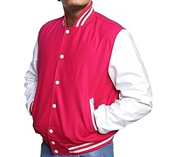 Mens Varsity Jacket - Pink White School Teen