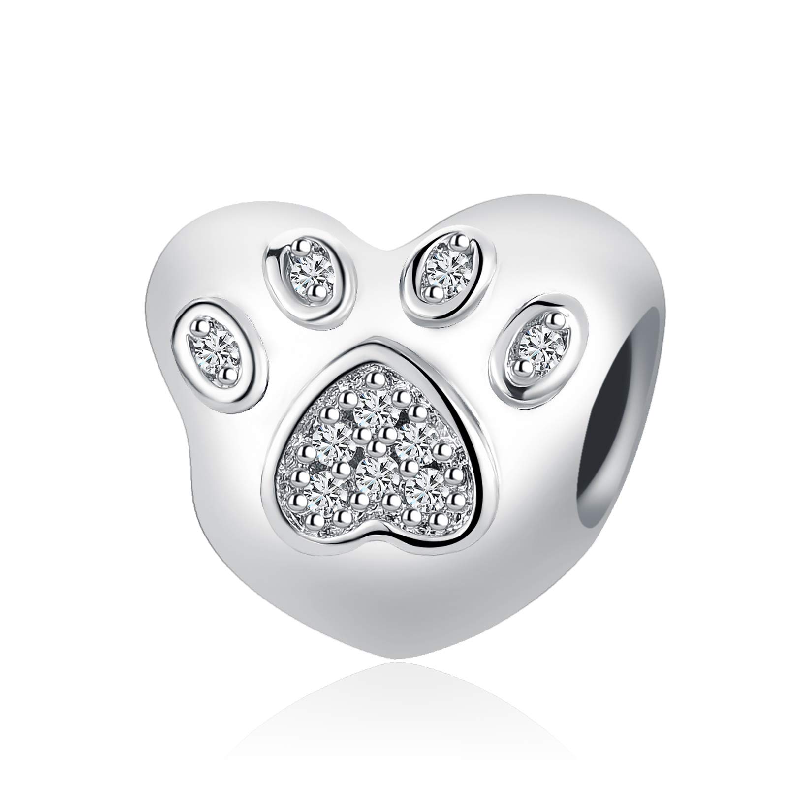 Paw Print Love Heart Charm fits Pandora Charms Bracelets Christmas Birthday Jewellery Gift for Women Daughter Sister Granddaughter I Love My Pet