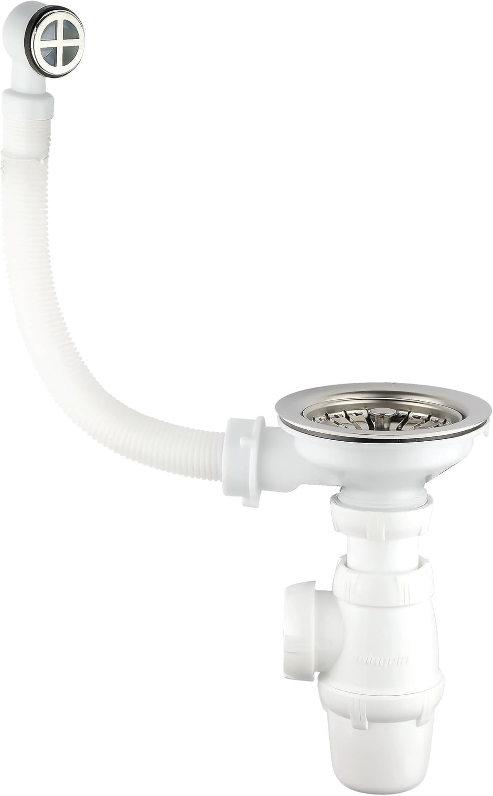 Wirquin Sink Waste & Siphon Set 1 Basin Chrome White Classic Tapon France Made