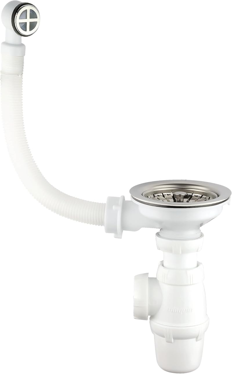 Wirquin Sink Waste & Siphon Set 1 Basin Chrome White Classic Tapon France Made