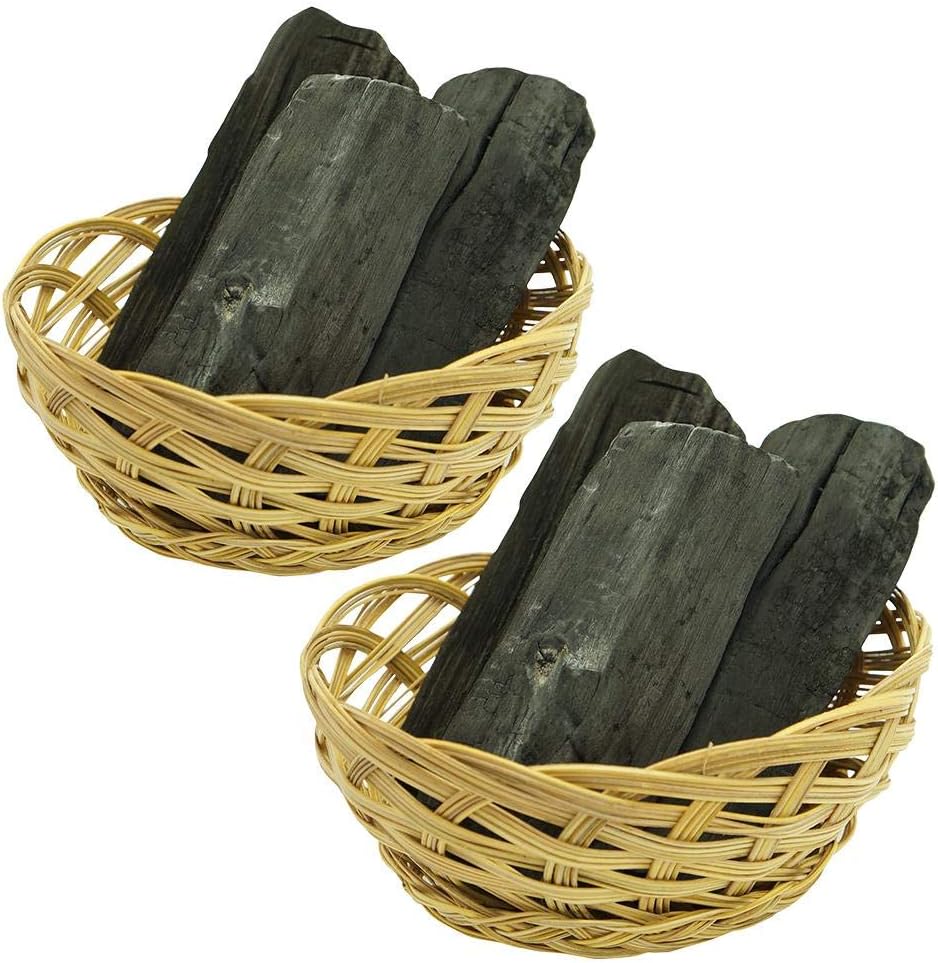 Amazon インテリア 備長炭 おしゃれな手編みオーバル型バスケット２個セット 消臭 除湿 浄化用 置物 オブジェ オンライン通販