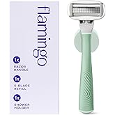 Flamingo Razors for Women, 1 Razor (Sage) Handle, 1 Razor Blade Refill, and 1 Shower Holder