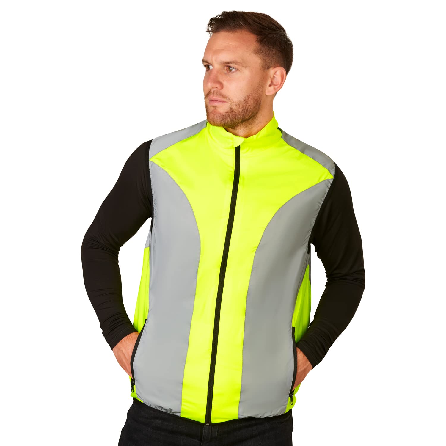 BTR Hi Vis Reflective Cycling & Running Gilet/Vest. Fits Men & Women. High Visibility (Hi Viz) & VERY Reflective Outdoor Sports Gilet. Yellow. X Small 36-38 Inches