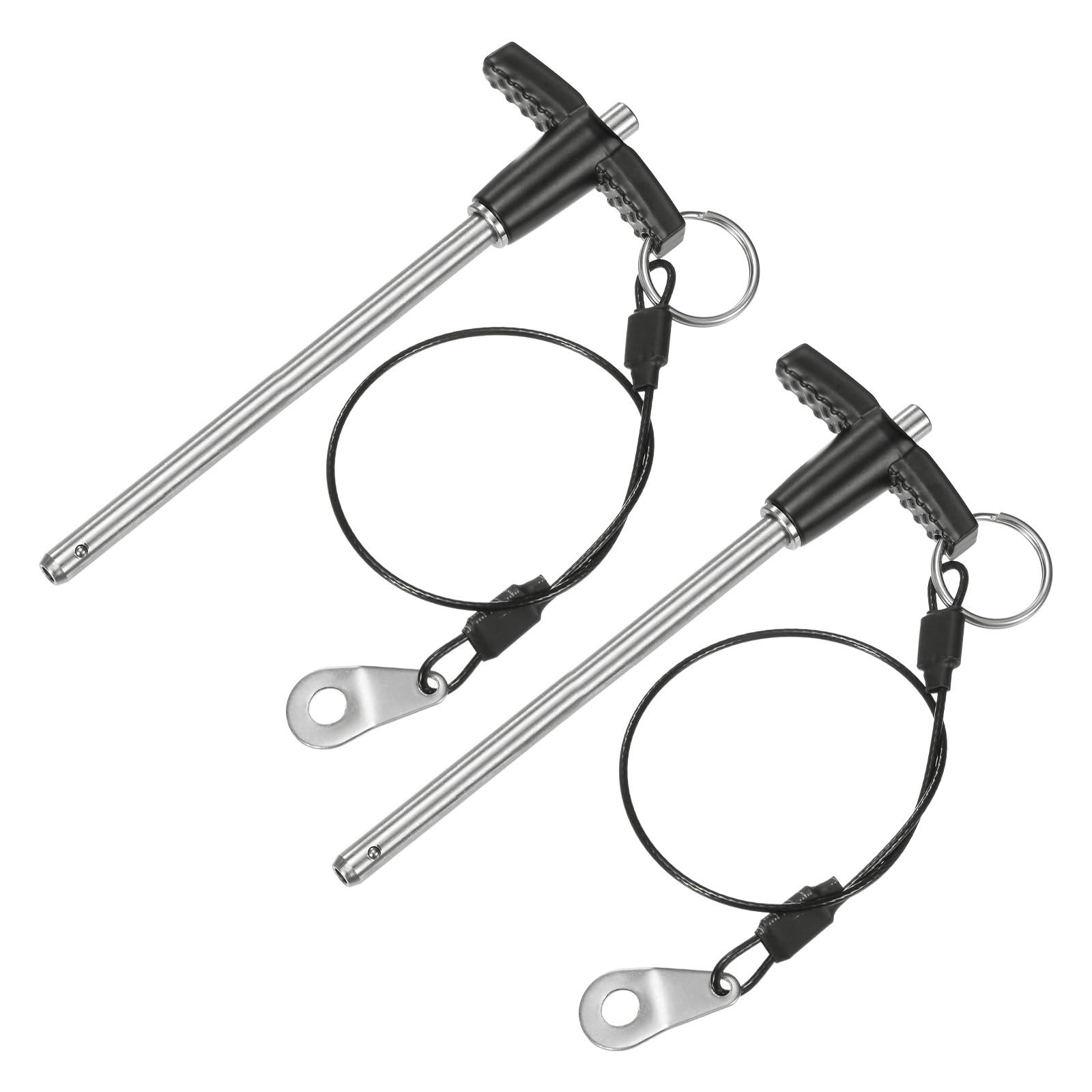 M METERXITY 2-Pack T Handle Lock Pins, 1/4"(6mm) Dia. 3-17/32"(90mm) Usage Length Push-Button Quick Release Locking Pins W Lanyard Cable for Speaker/Aviation/Gym/Machine [304 Stainless Steel]