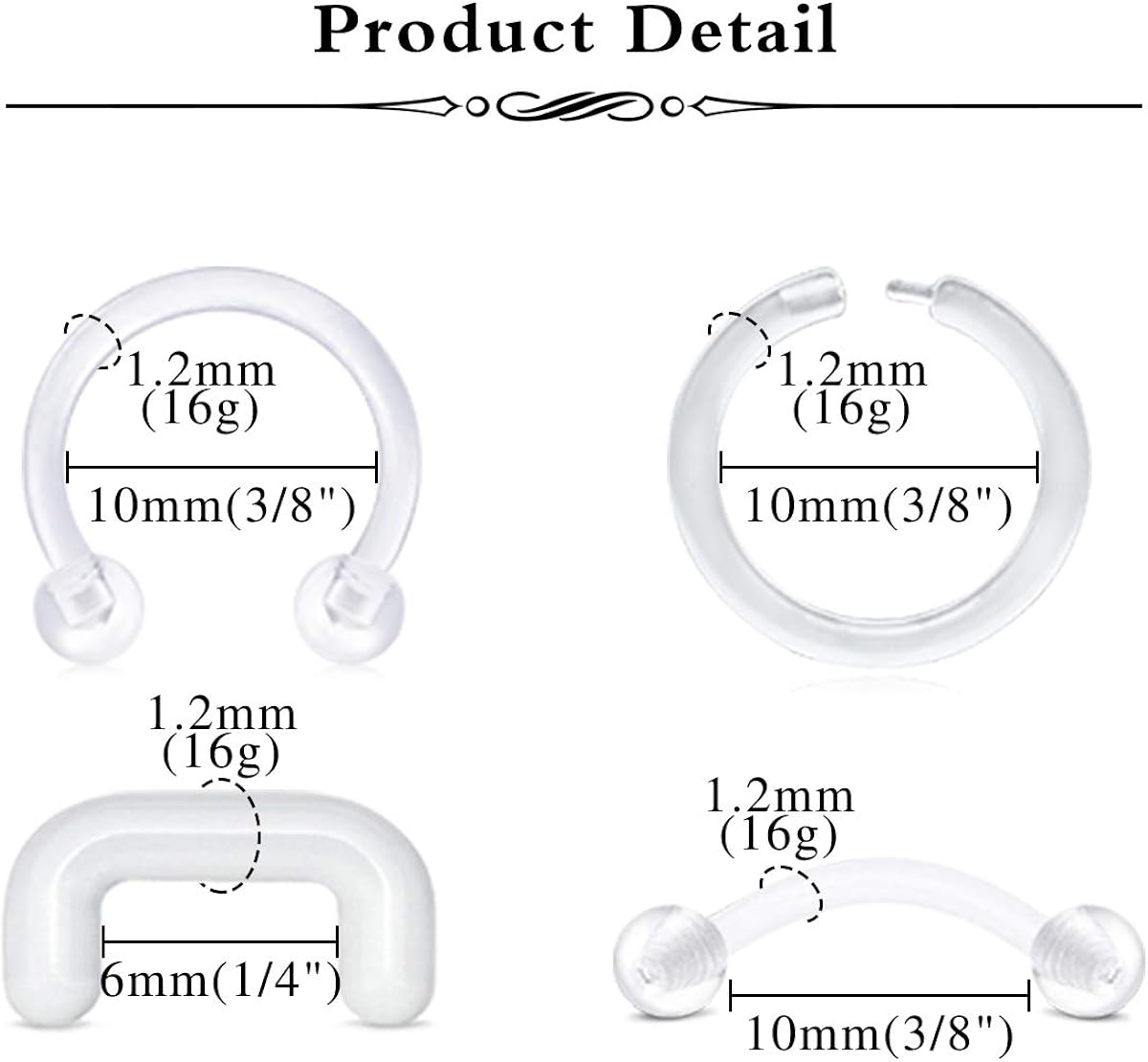 AceFun 66PCS Clear Piercing Retainer Septum Retainers Nose Studs Flexible Lip Ear Nose Hoop Tongue Rings Nipple Ring Earrings Plastic Industrial Piercing Jewelry Retainer - Image 3