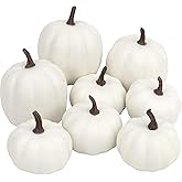 Artgar Pumpkin Decor - White Artificial Pumpkins - 8 PCS Foam Pumpkin Set | Faux Pumpkins for Fall Halloween Thanksgiving Harvest Holiday DIY Decor for Home Tabletop Mantel Painting Decorations