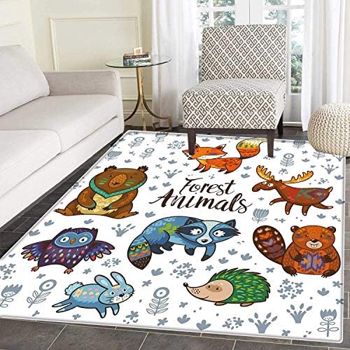 Cabin Decor Area Rug Set of Cute Woodland Animals Tribal Nature Elements Kids Room Nursery Wall Art Indoor/Outdoor Area Rug 2'x3' Multicolor