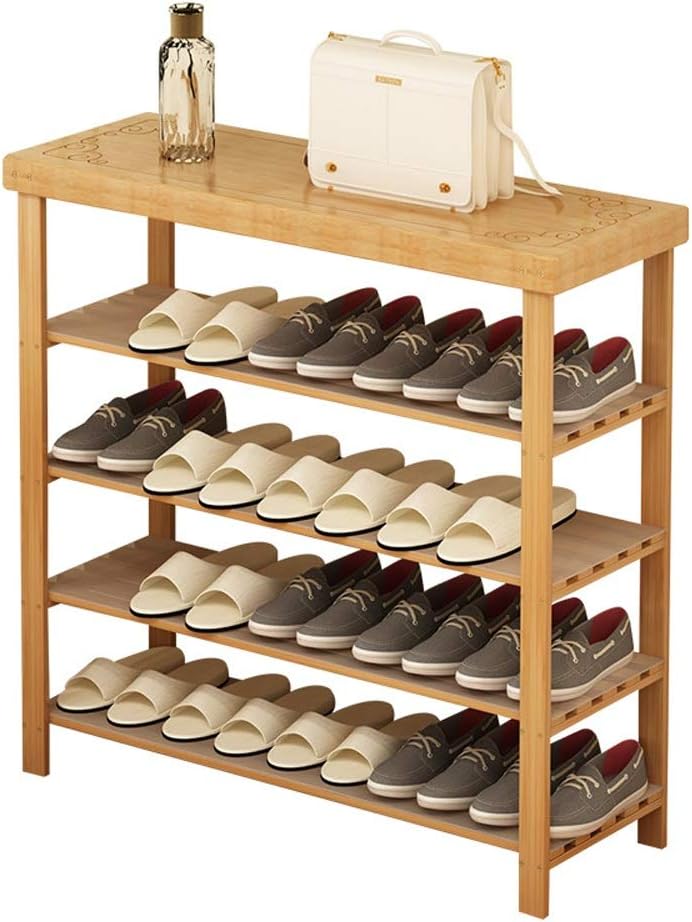 Oipoodde Shoe Rack Household 4 Tier Bamboo Shoe Rack Bench Storage