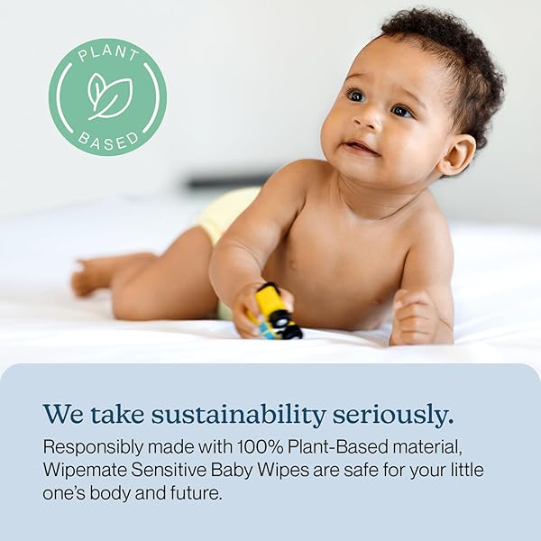 WIPEMATE EWG-VERIFIED PREMIUM BABY WIPES, 99% WATER-BASED, PLASTIC-FREE, ULTRA-SOFT PLANT-BASED WIPE, CHLORINE/ALCOHOL-FREE, PH-BALANCED, HYPOALLERGENIC CRUELTY-FREE WITH DURABLE FLIP-TOP LID 80-CT